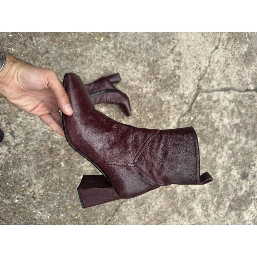 Napoleoni Italian Designer Maroon Nappa Leather Ankle Boots Women Size 40 Italy - Picture 8 of 12